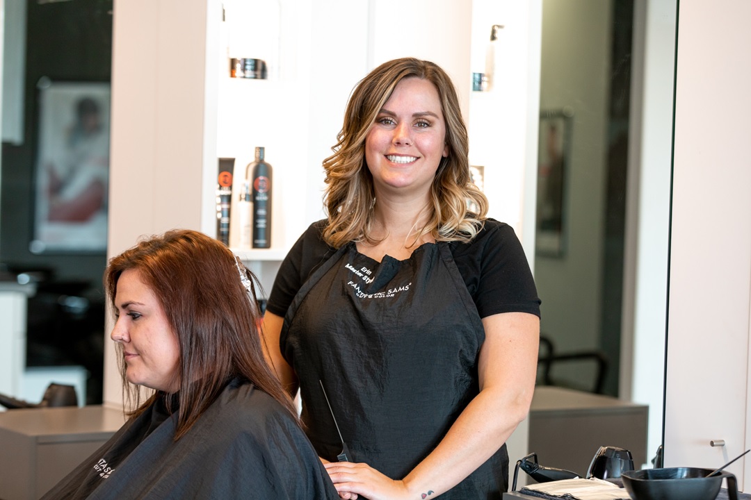 stylist posing with guest